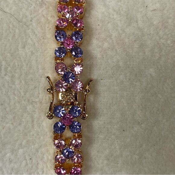 Joan Rivers Gold Tone Tennis Style Bracelet W/Pink/Lavender Swarovski Crystals - Picture 4 of 7